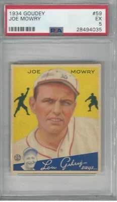 JOE MOWRY 1934 GOUDEY BASEBALL #59 EX PSA 5 - Image 1 of 2