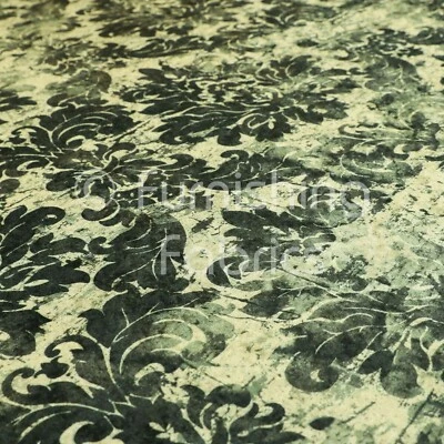 Black Beige Traditional Damask Pattern Shiny Velvet Curtain Upholstery Fabrics - Image 1 of 4