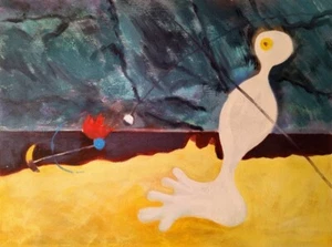 PINTADO A MANO ÓLEO SOBRE LIENZO después de la famosa obra de Joan Miró de 1953 #Regalo único ARTE RARO - Imagen 1 de 3