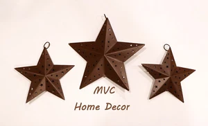 3 Barn Stars Set, 2 - 6" and 1 - 8", 3D Double Sided Great Primitive Tree Hanger - Picture 1 of 3