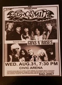Reimpresión de póster de concierto Aerosmith with Guns N' Roses 31/08/88 Pennsylvania 8"x10" - Imagen 1 de 1