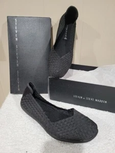 Steven By Steve Madden Black Criss Woven Stretch Flats Size 8.5M New! - Picture 1 of 5