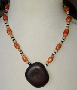 Ethnic VINTAGE Sea Bean/Hawaiin Seed/painted Wood/Glass Necklace Tribal Lovely. - Picture 1 of 15