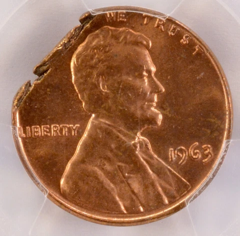 1963 1c Lincoln Cent 10% Ragged Clip PCGS MS62 Red Cover
