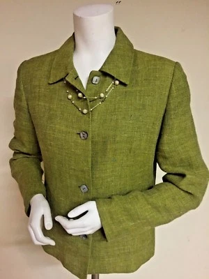 Chaqueta Blazer KATE HILL Verde Lima Tejida Textura Forrada Abotonada Talla 10 Foto 1 de 4