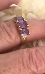 Vintage Jewellery Gold Ring Amethyst White Sapphires Antique Deco Jewelry size P - Picture 1 of 8