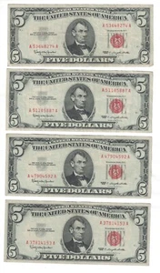 ** 1963 $5 FIVE DOLLARS RED SEAL FR.1536 ** - Picture 1 of 8