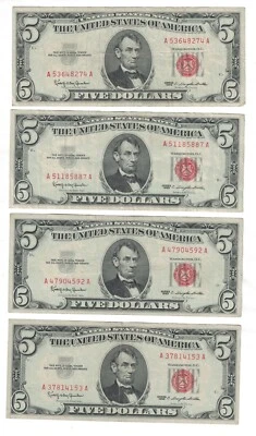 ** 1963 $5 FIVE DOLLARS RED SEAL FR.1536 ** - Image 1 of 4
