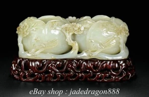 7.6" Chinese Marked Old Hetian Jade Carving Flower Bird 2 Writing-Brush Washer - Picture 1 of 9