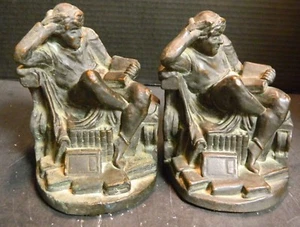Antique KBW Bronze Clad Renaissance Student Scholar Bookends Very Good-Excellent - Picture 1 of 7