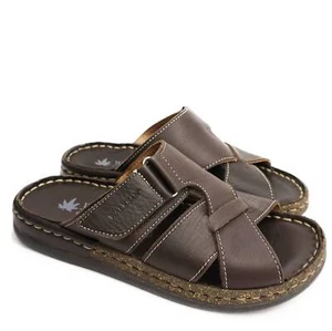 SUSIMODA MEN'S LEATHER SLIPPERS WITH ADJUSTABLE CROSS STRAP - Picture 1 of 4