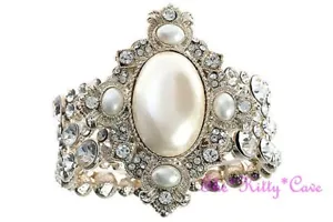Vintage Déco de Mariage Large Perle or Détail Bouton de Manchette Bracelet W/ - Foto 1 di 2