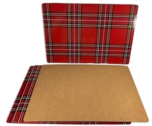 Pottery Barn Christmas Plaid Cork Placemats 17.5"X12" Set of 4 Holiday w Flaws - Picture 1 of 9