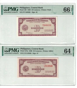 Philippines Set of 2 notes x 10 Centavos 1949 Pick# 127, 8 PMG: 66 EPQ. #PL1307 - Picture 1 of 2