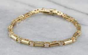 14K Yellow Gold Finish 4Ct Diamond Round Cut Lab Created Women's Tennis Bracelet - Picture 1 of 8