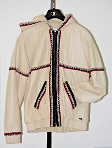 CHANEL 06A Quilted Leather Hooded Bomber Jacket TWEED Embroidered Red/Navy/Black - Picture 1 of 17