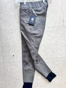 Youth BREECHES Sz 12 Sage Olive *NEW Front Zip EQUINAVIA Silicone Knee Patches - Picture 1 of 3