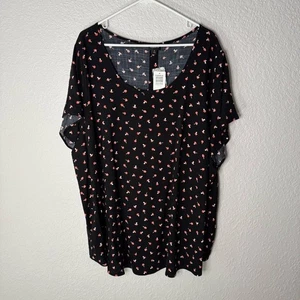 Neu mit Etikett Torrid Abbey Viskose Noppen-Top schwarz U-Ausschnitt Pilzdruck Größe 4X launisch - Bild 1 von 9