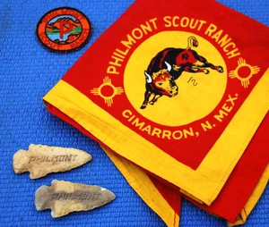 vintage Boy Scout Neckerchief Philmont Scout Ranch,Patch & 2 Philmont Arrowheads - Picture 1 of 9