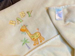 M7 WOW Vintage CARTER'S GIRAFFE Palm Tree Yellow Plush Fleece Baby Crib Blanket - Picture 1 of 4
