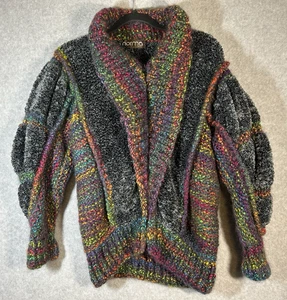 Norma Canada Mohair Wool Acrylic Blend Full Zip Sweater Sz S Chunky Puff Sleeves - Picture 1 of 18