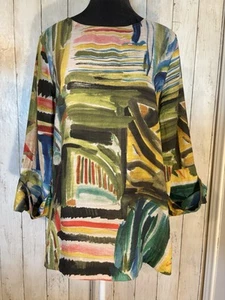 Sharon Young SZ M Abstract Shirt Tunic Exaggerated Cuff Sleeves Artsy Retro - Picture 1 of 13