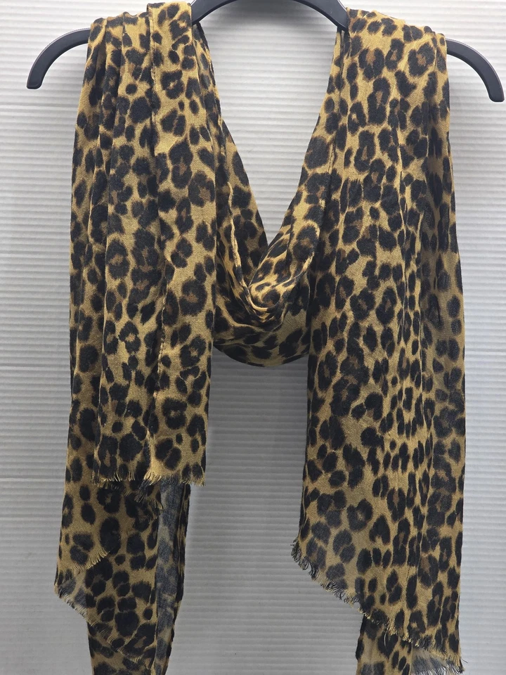 Bufanda antigua azul marino para mujer talla única marrón negro estampado de leopardo animal envoltura acrílico Foto 1 de 4