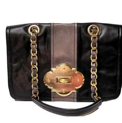 Bolso de mano Cynthia Rowley de cuero bloque de color bloqueo giratorio doble asa encadenada  Foto 1 de 4