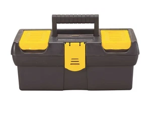 Tool Box with Tote Tray, 1.1 gal, Plastic, Black/Yellow, 4-Compartment - Picture 1 of 5