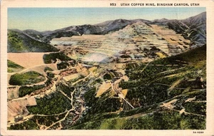 Utah Copper Mine Bingham Canyon Utah Linen Postcard - Picture 1 of 4