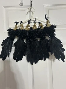 VTG (set of 6) Peacock Ornaments Black Feather Gold Glitter 12” Clip-on - Picture 1 of 11