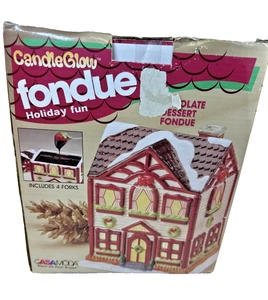 Casamoda Candle Glow Fondue Holiday Fun Victorian House Fondue Pot w/ forks NEW - Picture 1 of 17