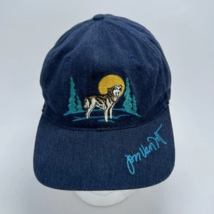 90s Alaska Wolf Nature Embroidered Leather Strapback Hat Arctic Circle Vintage - Picture 1 of 5