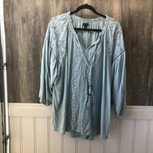 Lane Bryant dusty mint peasant boho blouse size 26/28 - Picture 1 of 8