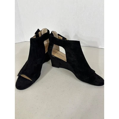 Botines de cuña Adrienne Vittadini negros de gamuza punta abierta para mujer talla 10 Foto 1 de 4