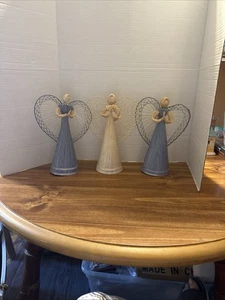 Set 3 Angeli Preghiera Paglia Corn Husk Vintage Blu Naturale e Bianco 9,5 pollici - Foto 1 di 18