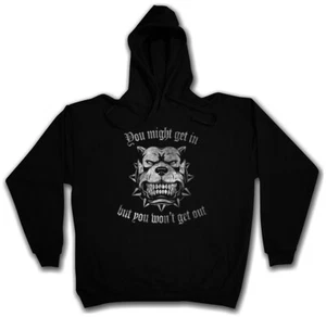 YOU MIGHT GET IN ? HOODIE KAPUZENPULLOVER Pitbull Bad Dog Fight Combat Attack - Picture 1 of 1