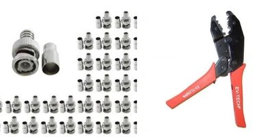 90 pcs Male Connector Crimp On Type BNC Siamese RG59 Cable with Crimping Tool - Image 1 of 4