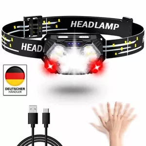 LED Kopflampe Stirnlampe Super Hell Wiederaufladbar Bewegungssensor mit Rotlicht - Bild 1 von 16