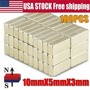100pcs 10*5*3mm Rectangle N50 Super Strong Block Neodymium Rare Earth Magnets US - Picture 1 of 5