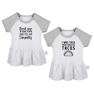 Pack of 2 Feed me Tacos and tell me I'm Pretty Infant Baby Girls Princess Dress - Picture 1 of 21