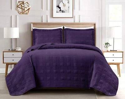 Chezmoi Collection 3-Piece Dark Purple Oversized Coverlet Bedspread Quilt Set - Image 1 of 4