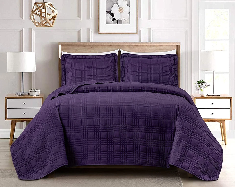 Chezmoi Collection 3-Piece Dark Purple Oversized Coverlet Bedspread Quilt Set - Image 1 of 4