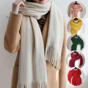 Wool Knitting Tassel Long Scarf Solid Color Outdoor Thicken Neckerchief Winter - Picture 1 of 20