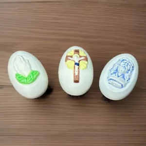 3er Set Keramik Eier Ostern religiös Jesus Kreuz betende Hände Handarbeit 70er - Bild 1 von 17