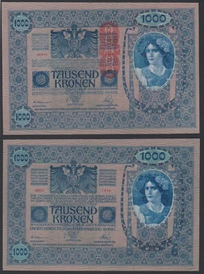 Austria 1000 kronen 1902 1919 DÖ P59 Same Front & Back Block 1649 UNC - Image 1 of 4