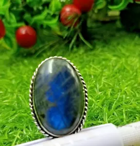 925 Sterling Silver Labradorite Gemstone Handmade Jewellry Ring Size-9 - Picture 1 of 3