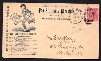 US 1895 ADVERTISING THE ST. LOUIS CHRONICLE ST. LOUIS TO CLEVELAND OHIO - Image 1 of 2