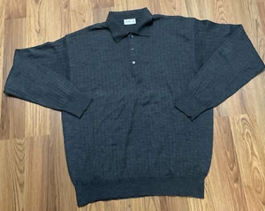 Jacobson’s Sweater Mens XL Merino Wool Italy Knit Polo Gray Ribbed - Picture 1 of 14