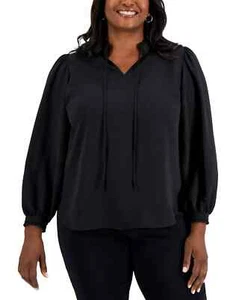 Alfani Plus Size Tie Neck Top Deep Black 0X - Picture 1 of 3